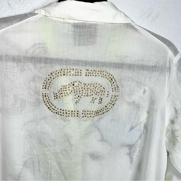 Ecko Red Top Women Large Y2K Shirt Rhino Graffiti Artsy Vintage Button Up Tunic - Picture 6 of 12